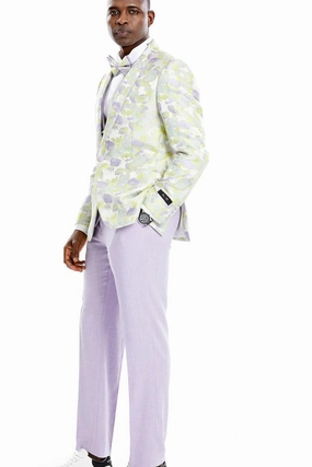 Mondo Collection: Men's Paisley 3-Piece Suit with Shawl Collar - Skinny Fit In Lilac