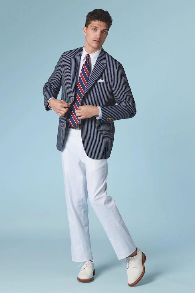 NAVY DOUBLE STRIPE LINEN/COTTON BLAZER