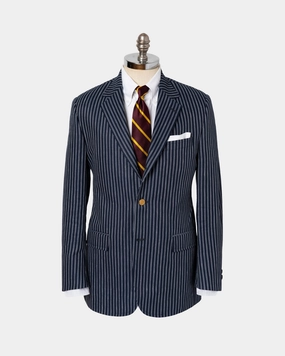 NAVY DOUBLE STRIPE LINEN/COTTON BLAZER