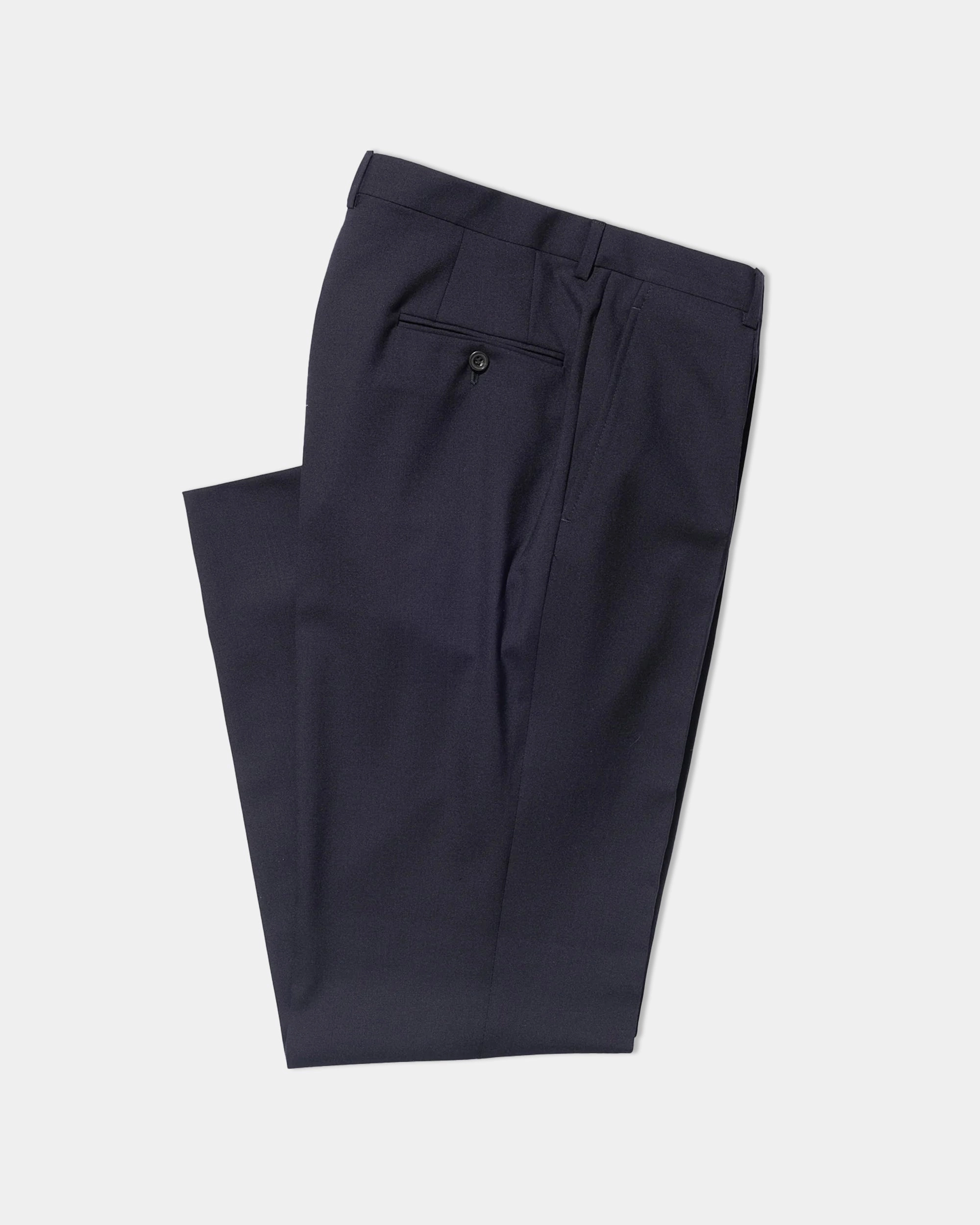 NAVY SINGLE PLEAT WOOL TROUSER