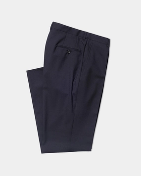 NAVY SINGLE PLEAT WOOL TROUSER