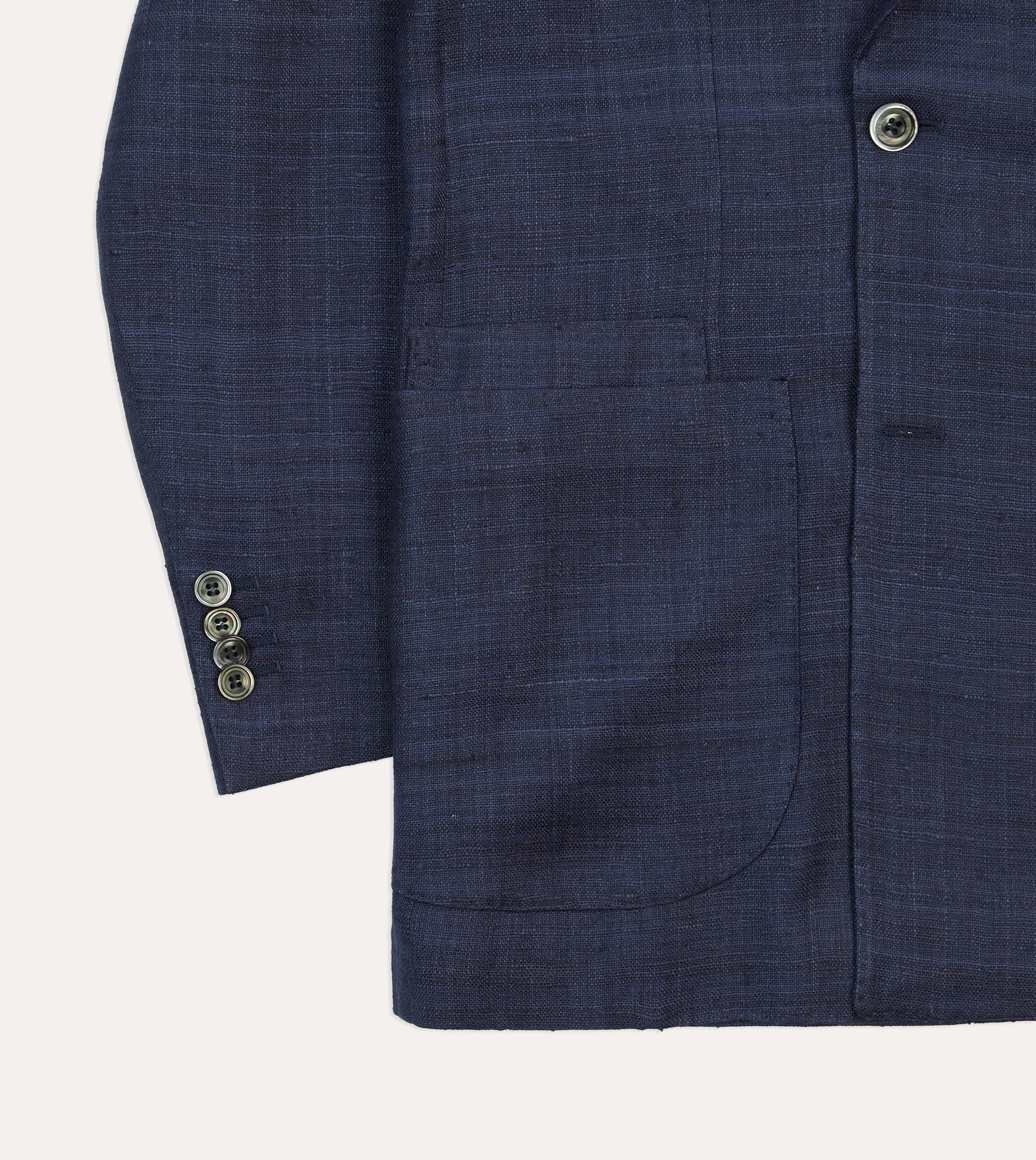 Navy Tussah Silk Double-Breasted Tailored Jacket
