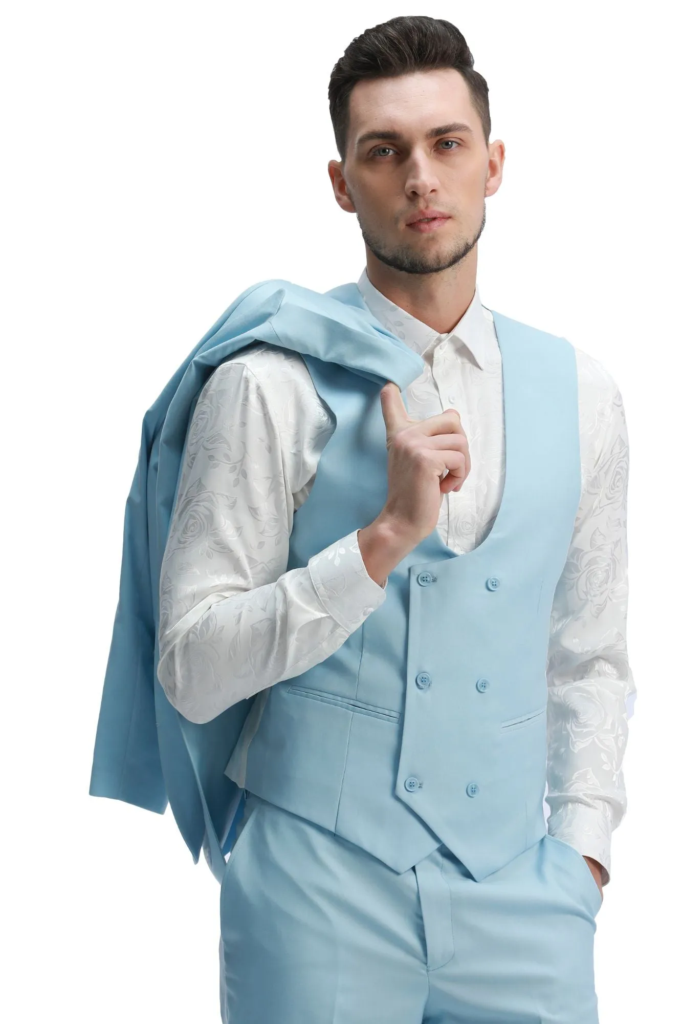 Noble Collection: Men's 3-Piece Slim Fit Solid Suit In Baby Blue