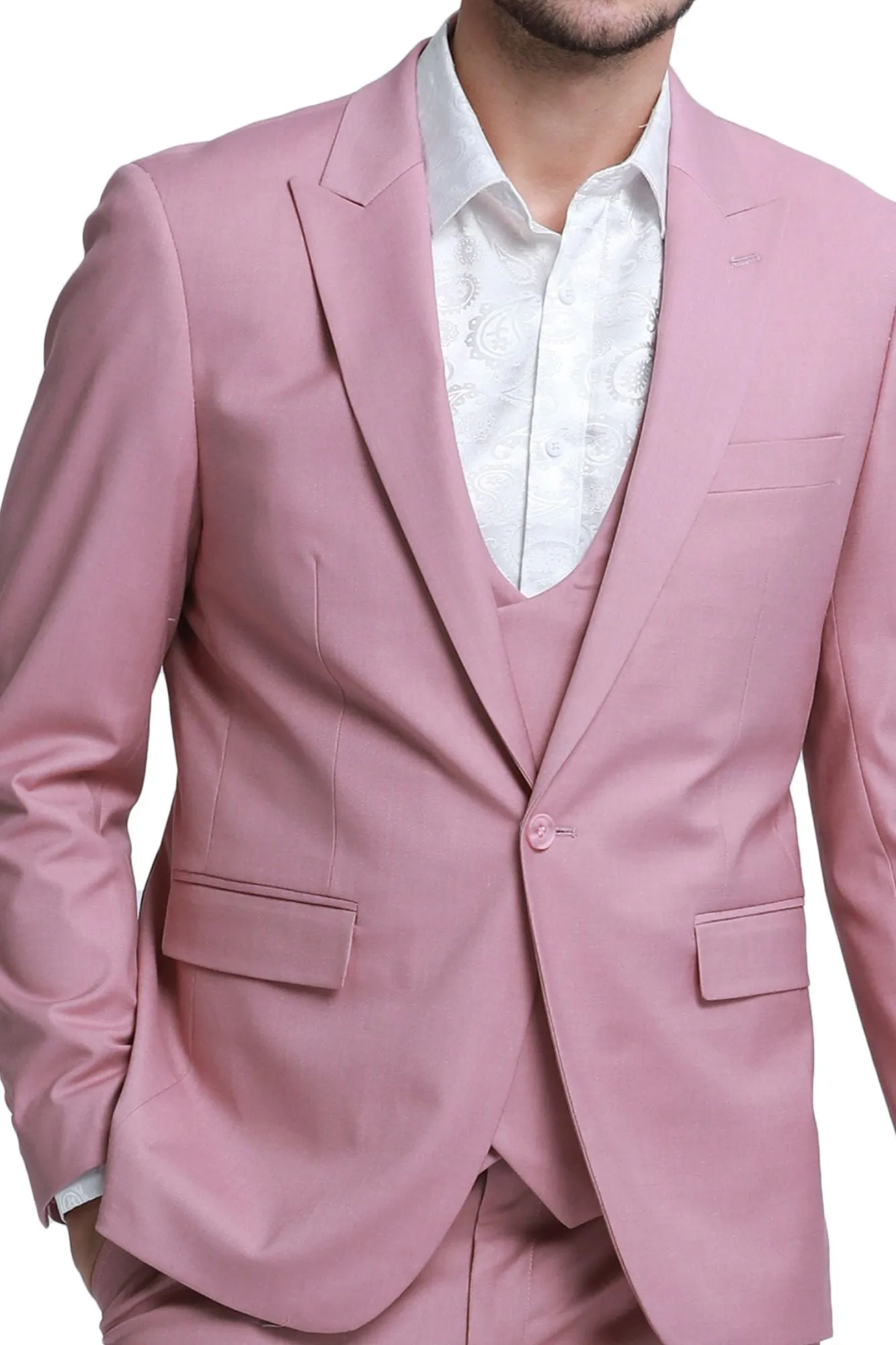 Noble Collection: Men's 3-Piece Slim Fit Solid Suit In Mauve