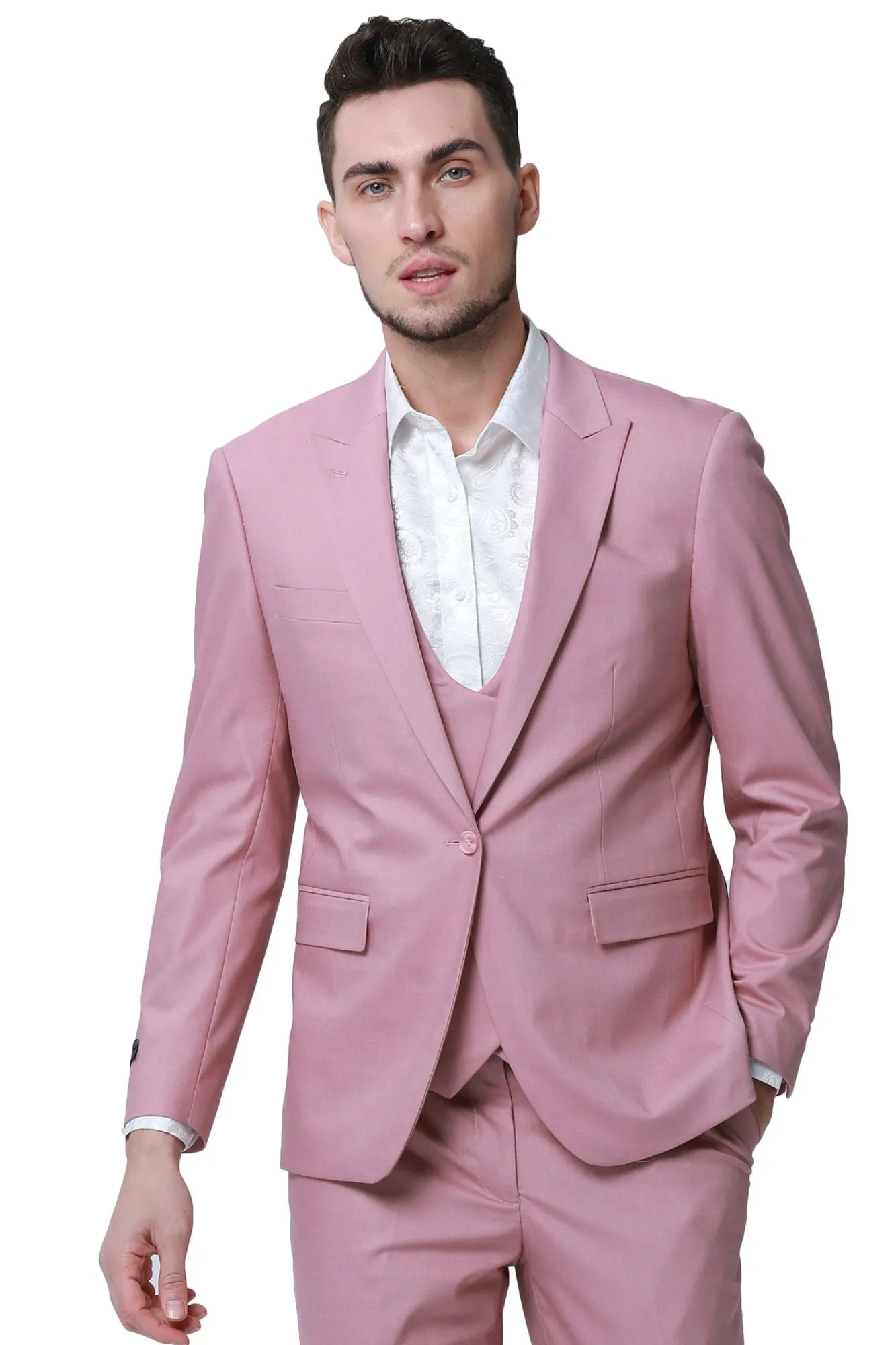 Noble Collection: Men's 3-Piece Slim Fit Solid Suit In Mauve