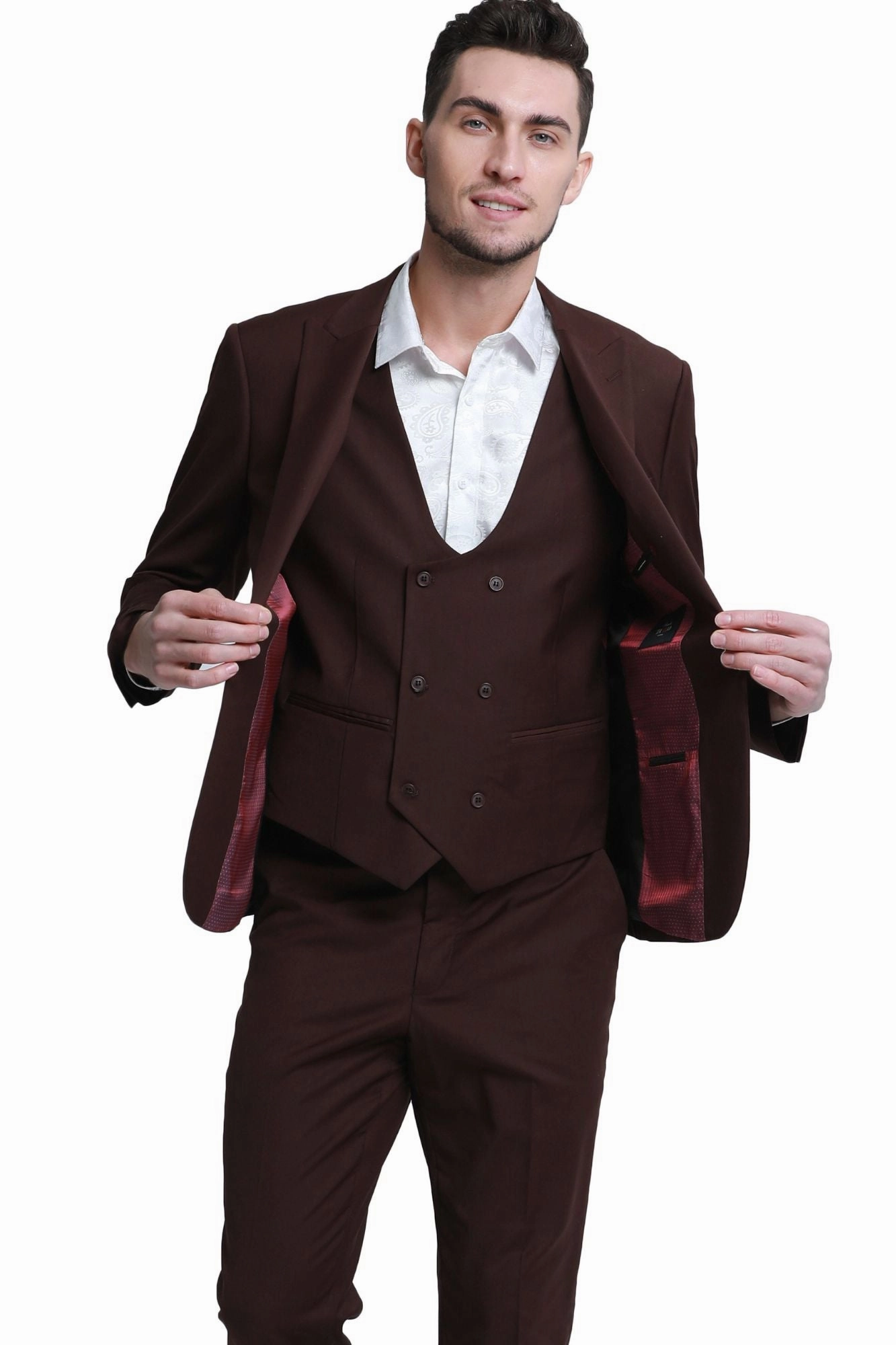 Noble Collection: Men's 3-Piece Slim Fit Solid Suit In Brown