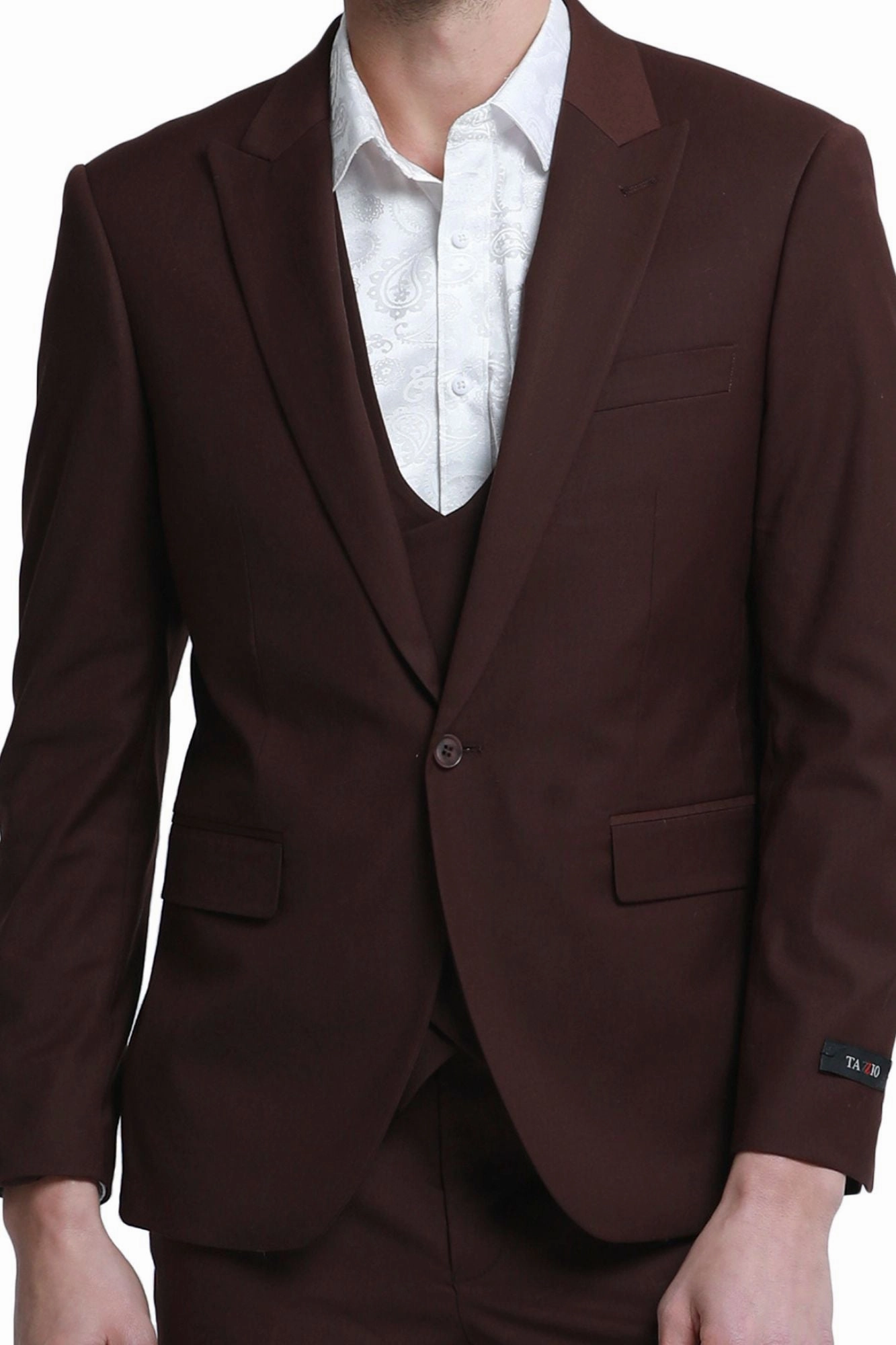 Noble Collection: Men's 3-Piece Slim Fit Solid Suit In Brown