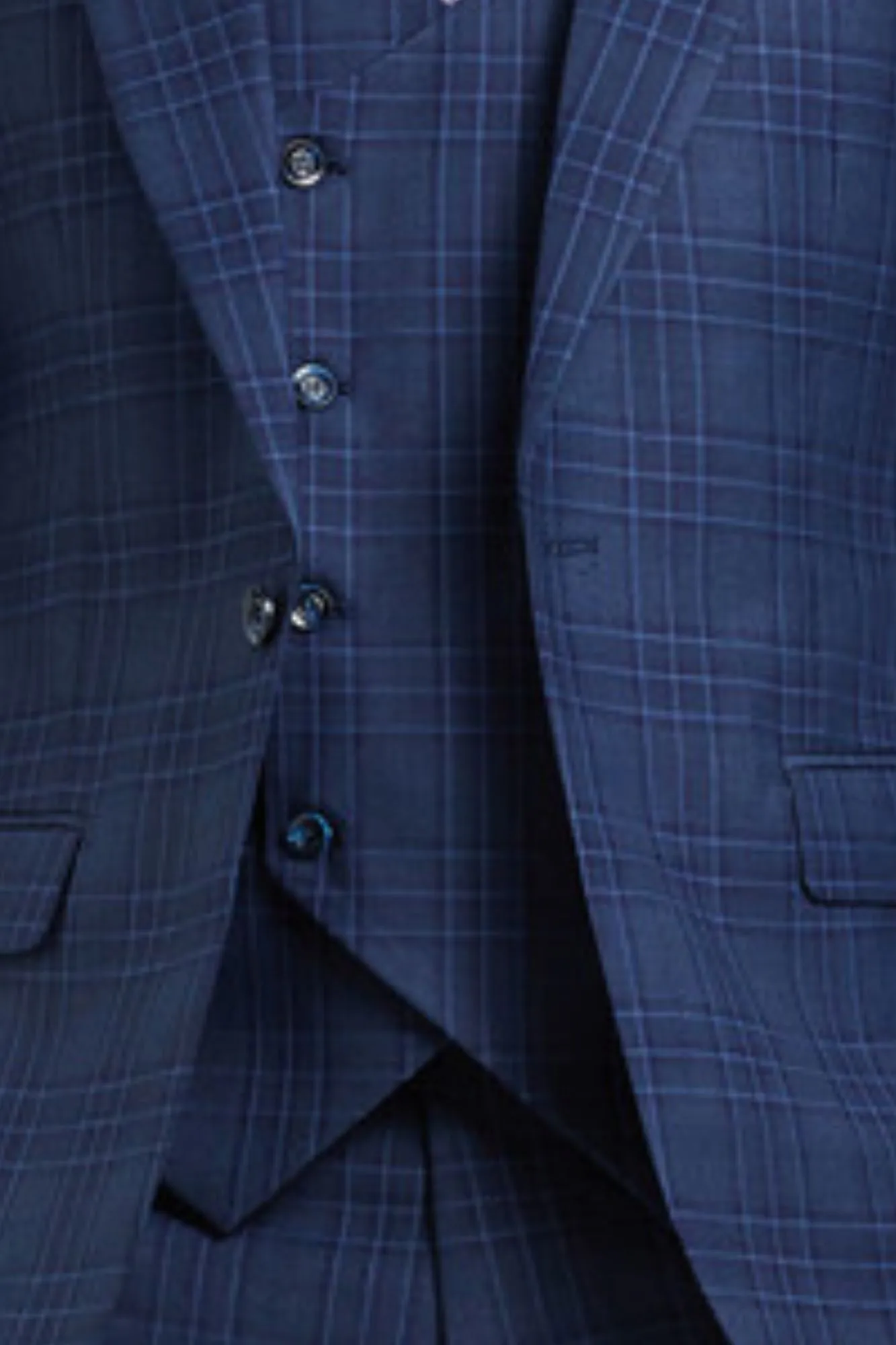 Nouvefy Collection: 3 Piece Plaid Hybrid Fit Suit In Blue For Men