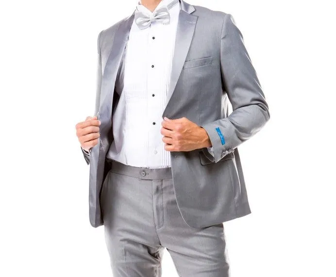 Obsidian Collection: Gray Two-Piece Tuxedo with Satin Side Stripe Pants – Hybrid Fit