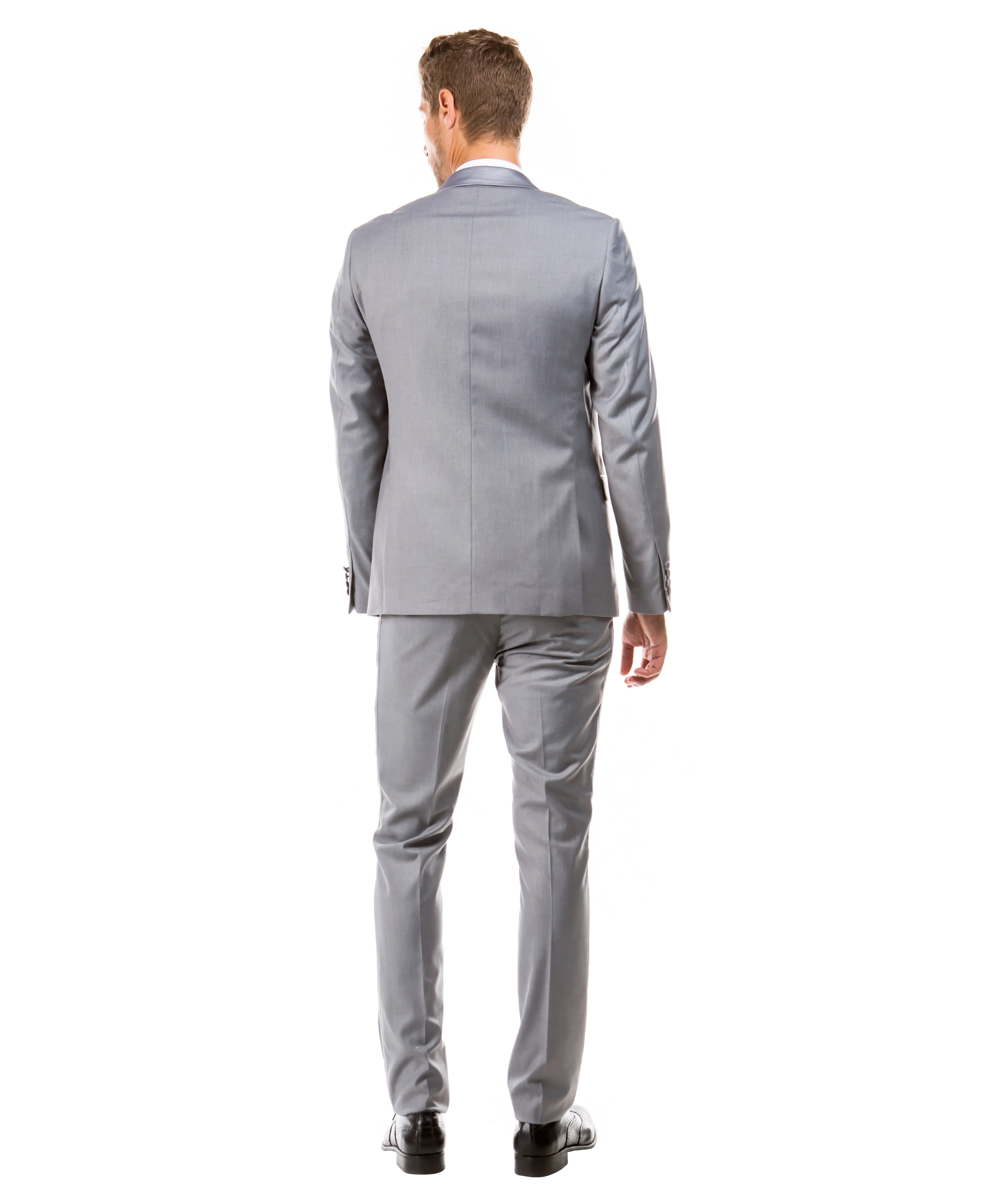 Obsidian Collection: Gray Two-Piece Tuxedo with Satin Side Stripe Pants – Hybrid Fit