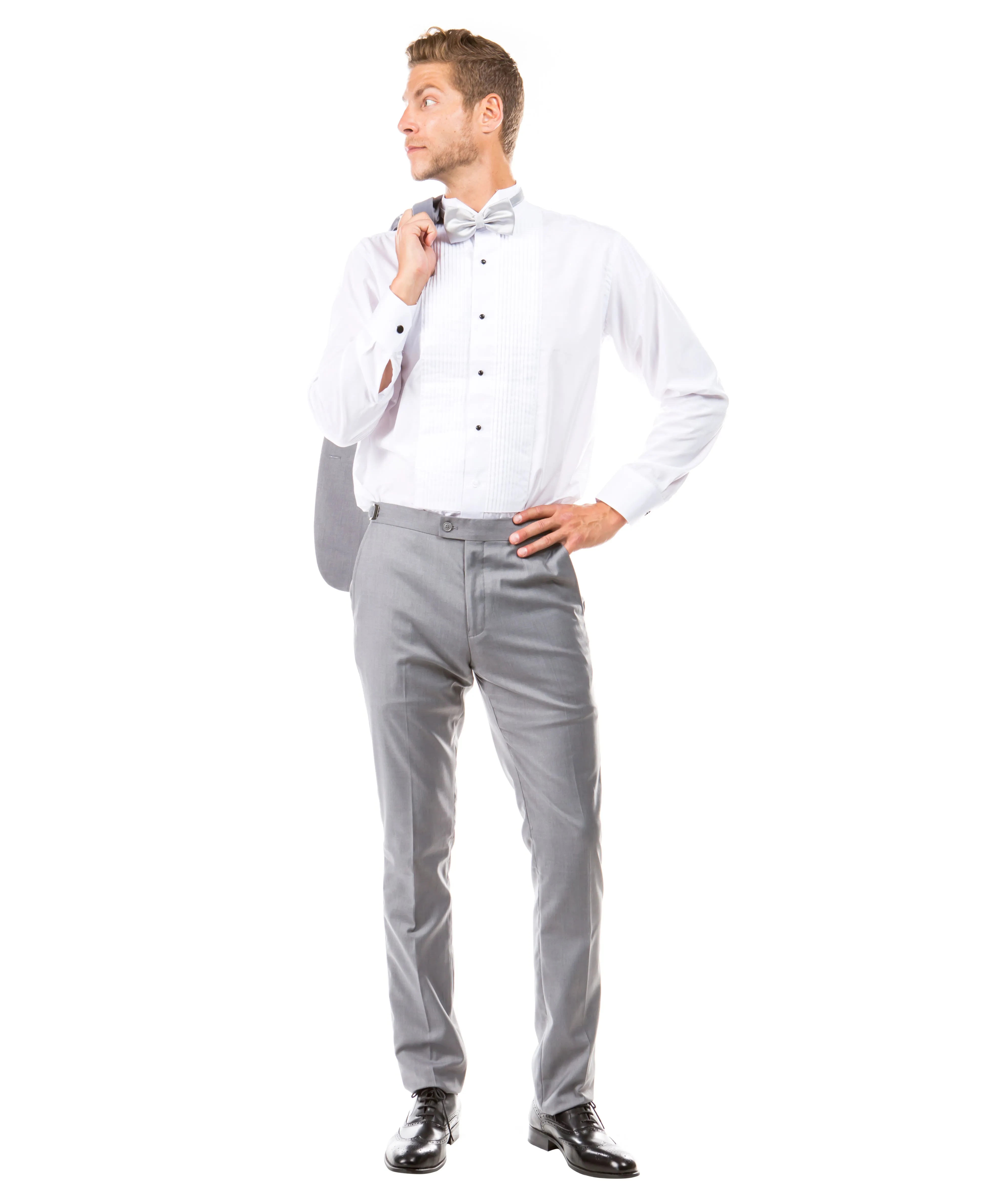 Obsidian Collection: Gray Two-Piece Tuxedo with Satin Side Stripe Pants – Hybrid Fit