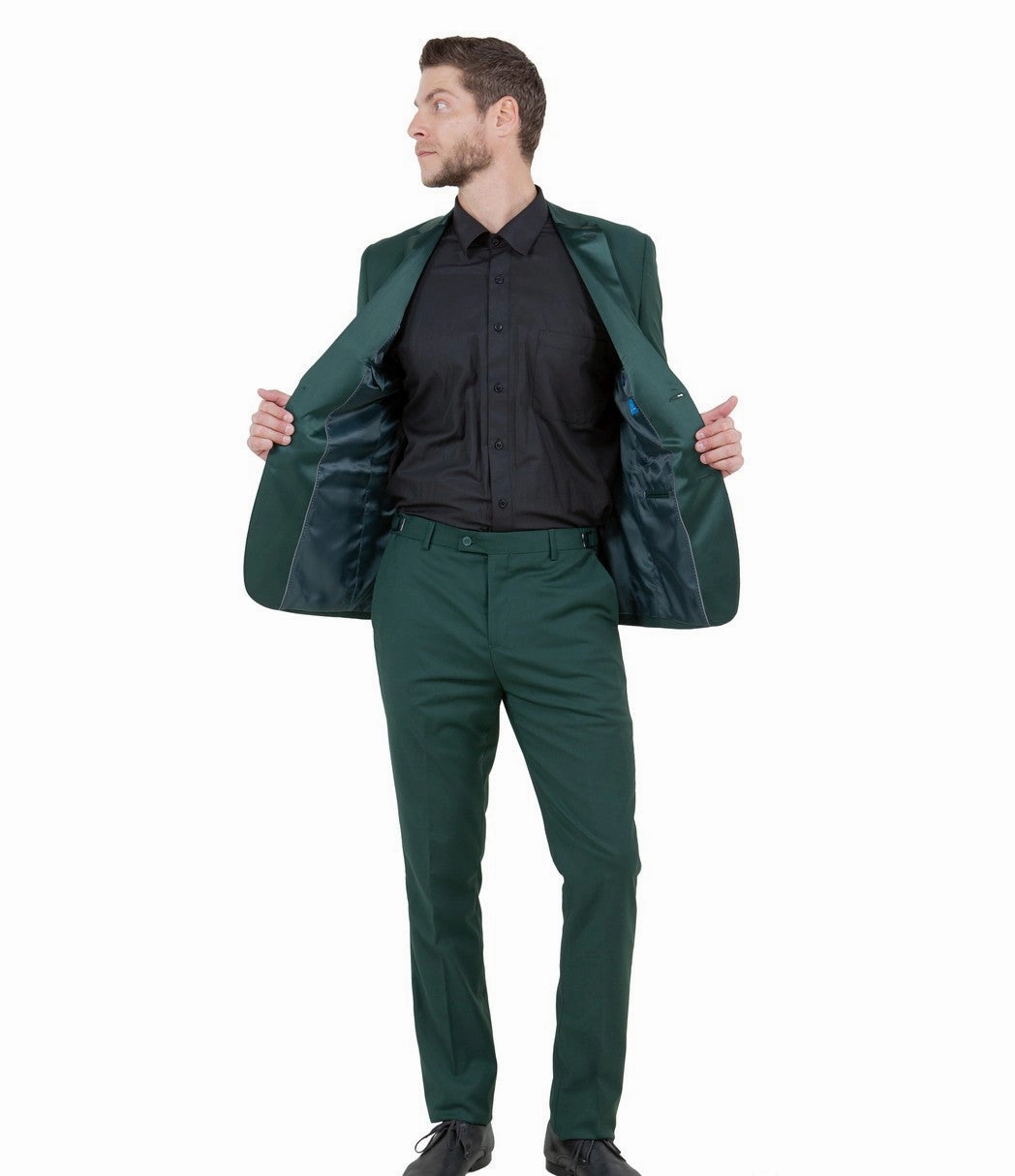 Obsidian Collection: Green Two-Piece Tuxedo with Satin Side Stripe Pants – Hybrid Fit