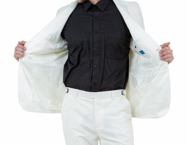 Obsidian Collection: Ivory Two-Piece Tuxedo with Satin Side Stripe Pants – Hybrid Fit