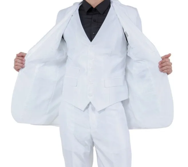 Odyssey Collection: Three-Piece Slim Fit Sharkskin Solid Suit in White