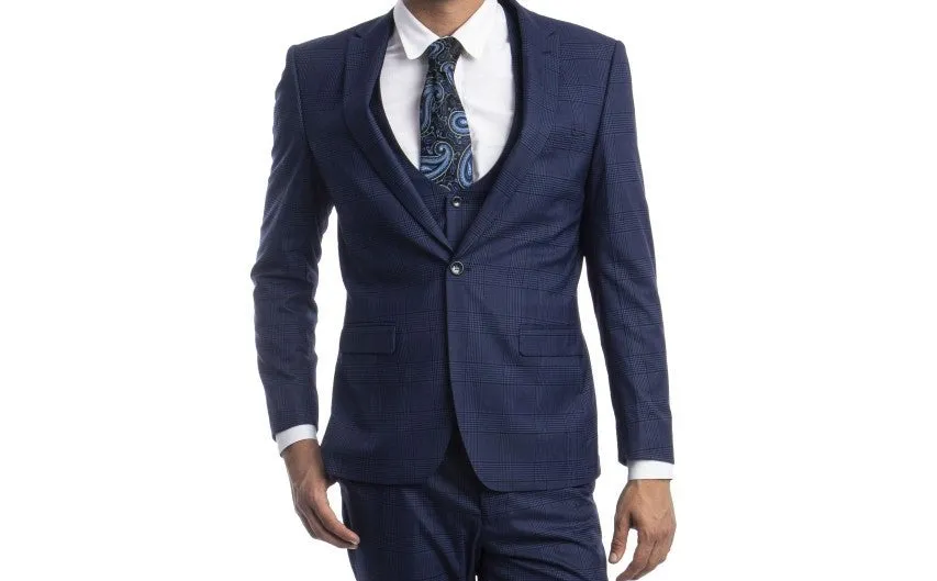 Olympus Lux Collection: Blue Glen Check Three-Piece Suit – Ultra Slim Fit