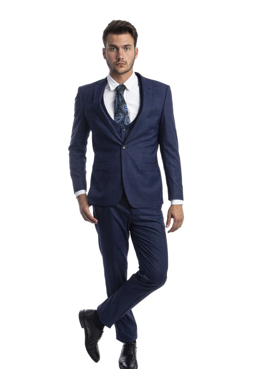 Olympus Lux Collection: Blue Glen Check Three-Piece Suit – Ultra Slim Fit