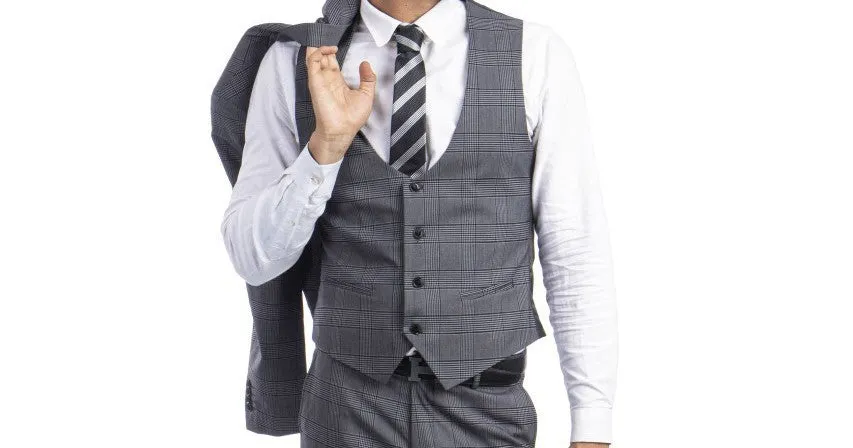 Olympus Lux Collection: Gray Glen Check Three-Piece Suit – Ultra Slim Fit