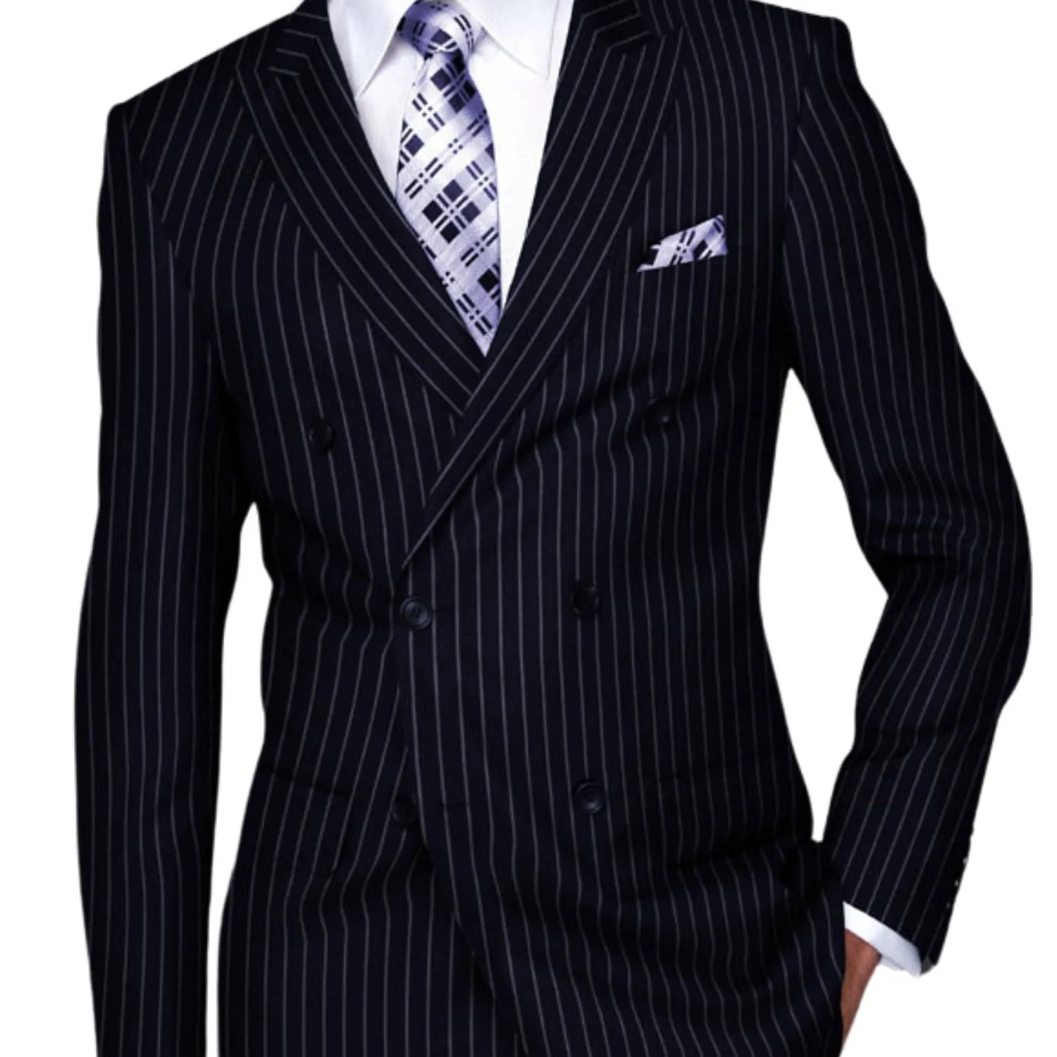 Orpheus Collection: Navy Pinstripe Double Breasted Suit, Super 180's Italian Wool, 2-Piece