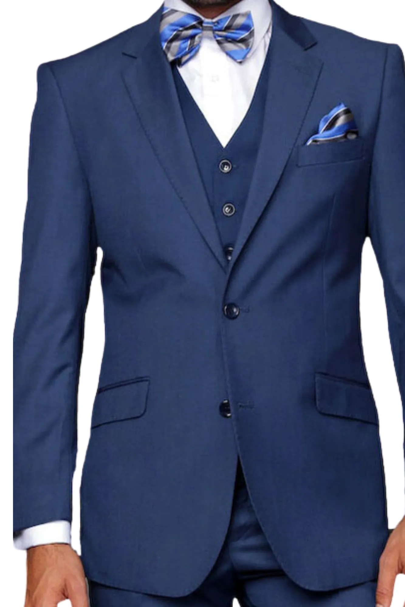 Pan Prestige Collection: 3PC Modern Fit Solid Color Suit With Super 150's Italian Wool In Indigo