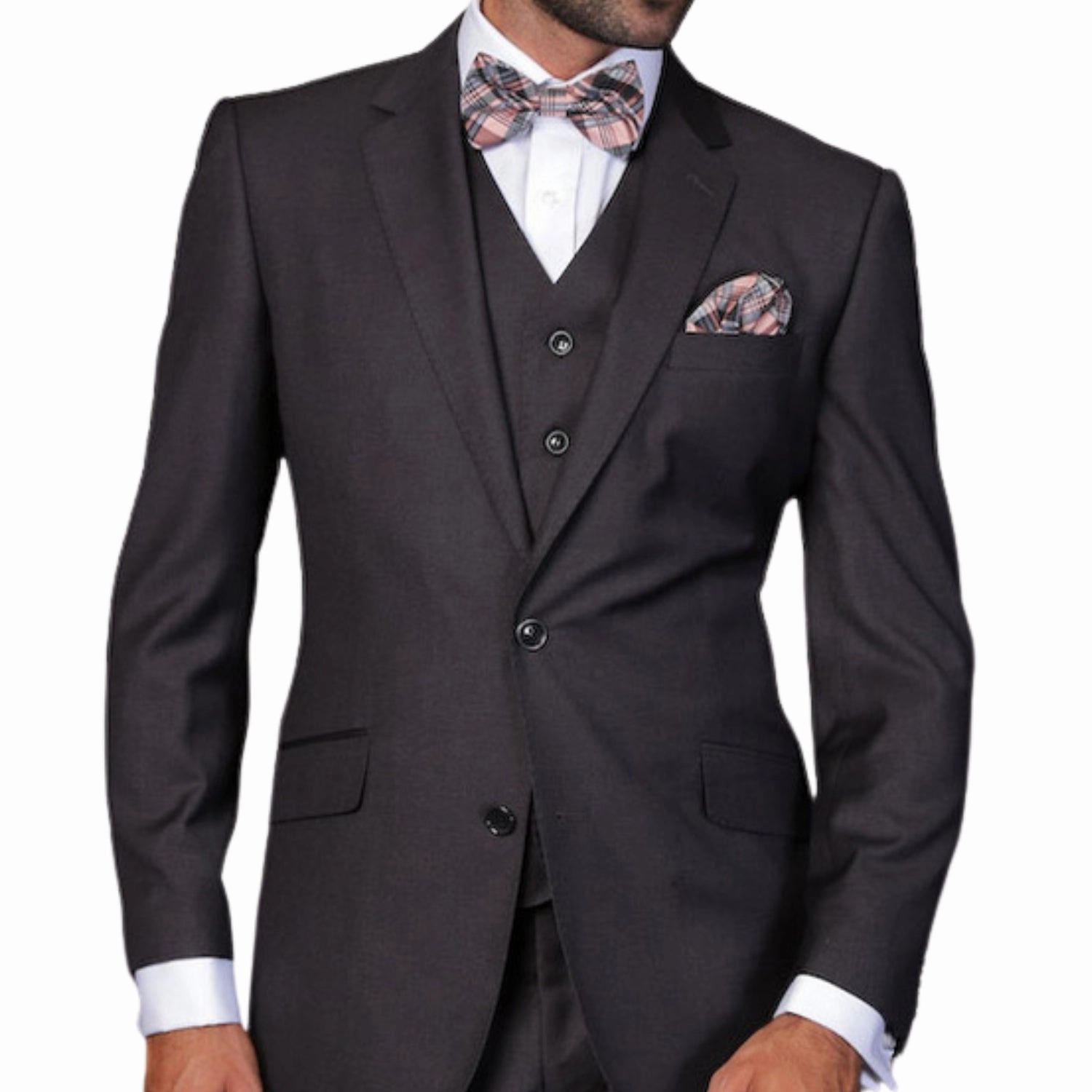 Pan Prestige Collection: 3PC Modern Fit Solid Color Suit With Super 150's Italian Wool In Heather Charcoal