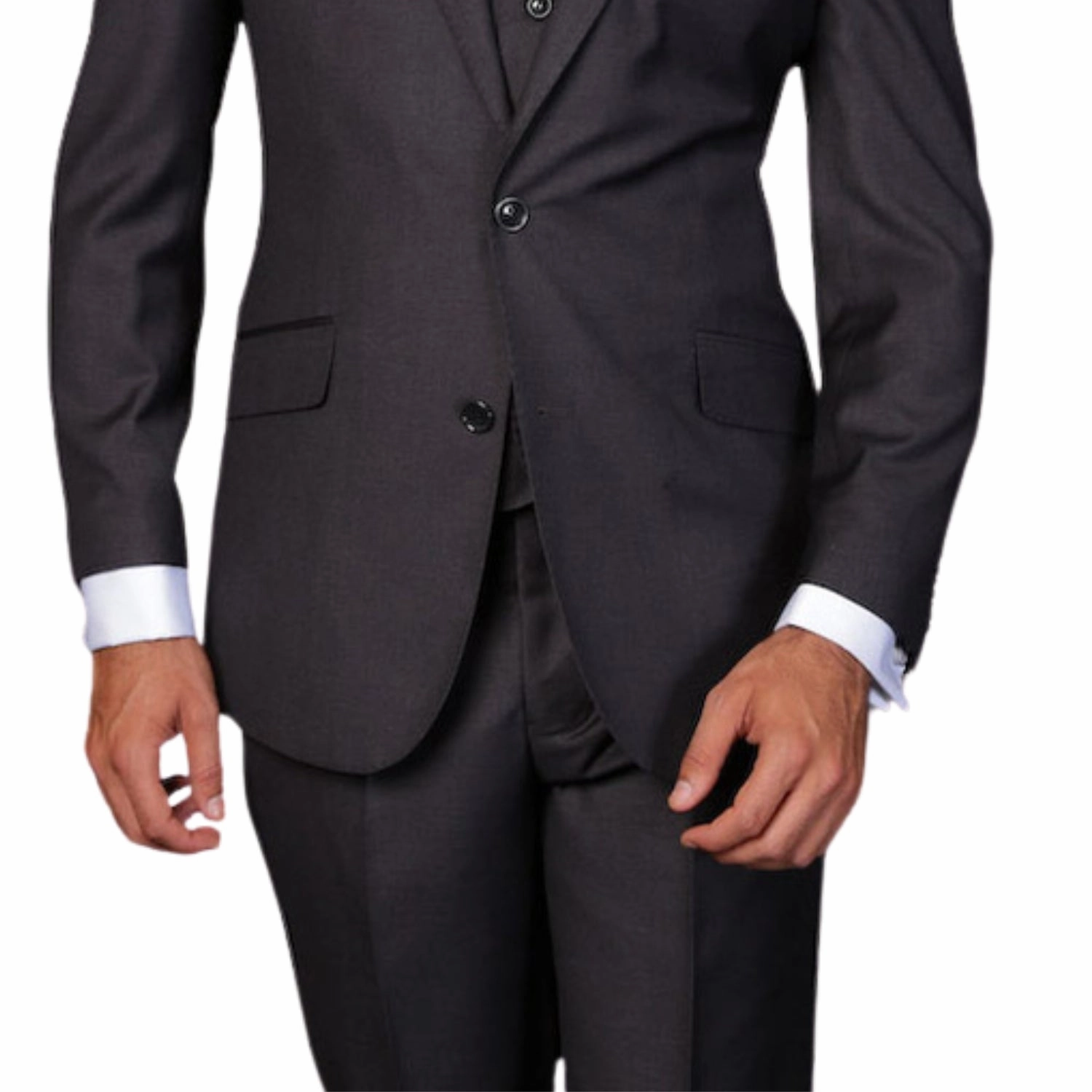 Pan Prestige Collection: 3PC Modern Fit Solid Color Suit With Super 150's Italian Wool In Heather Charcoal