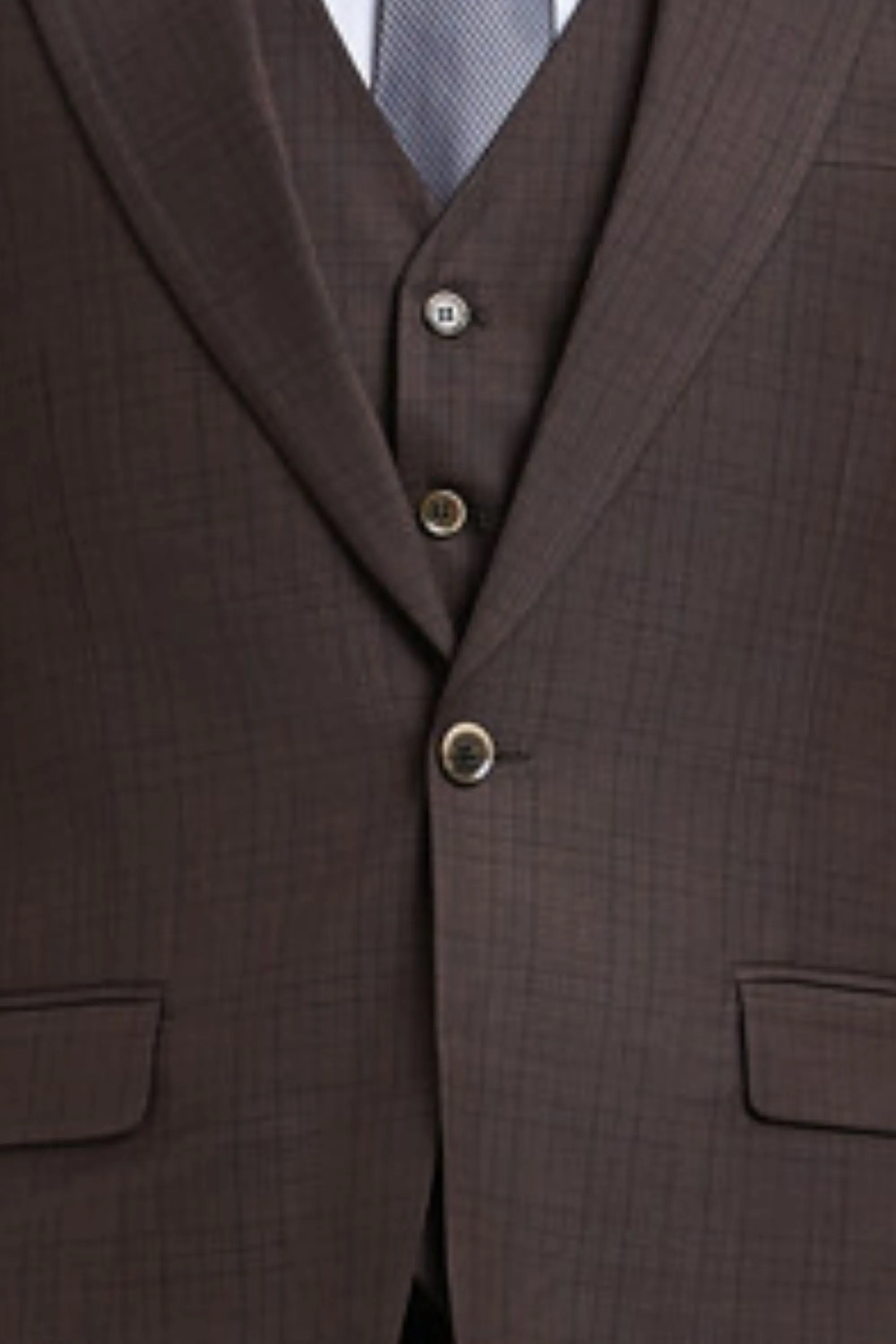 Persephone Collection: Plaid 3-Piece One-Button Closure Hybrid Fit Suit In Brown