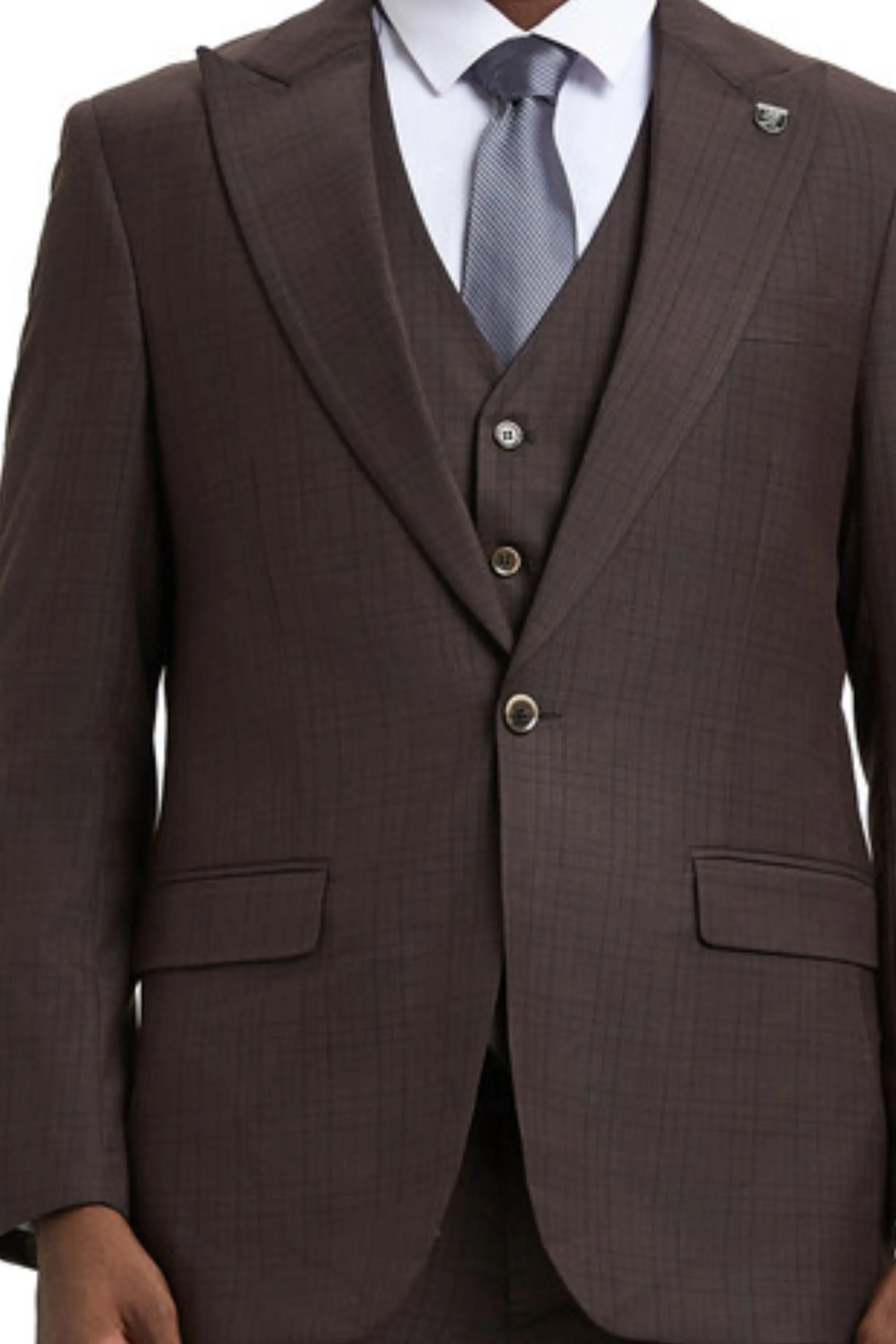 Persephone Collection: Plaid 3-Piece One-Button Closure Hybrid Fit Suit In Brown