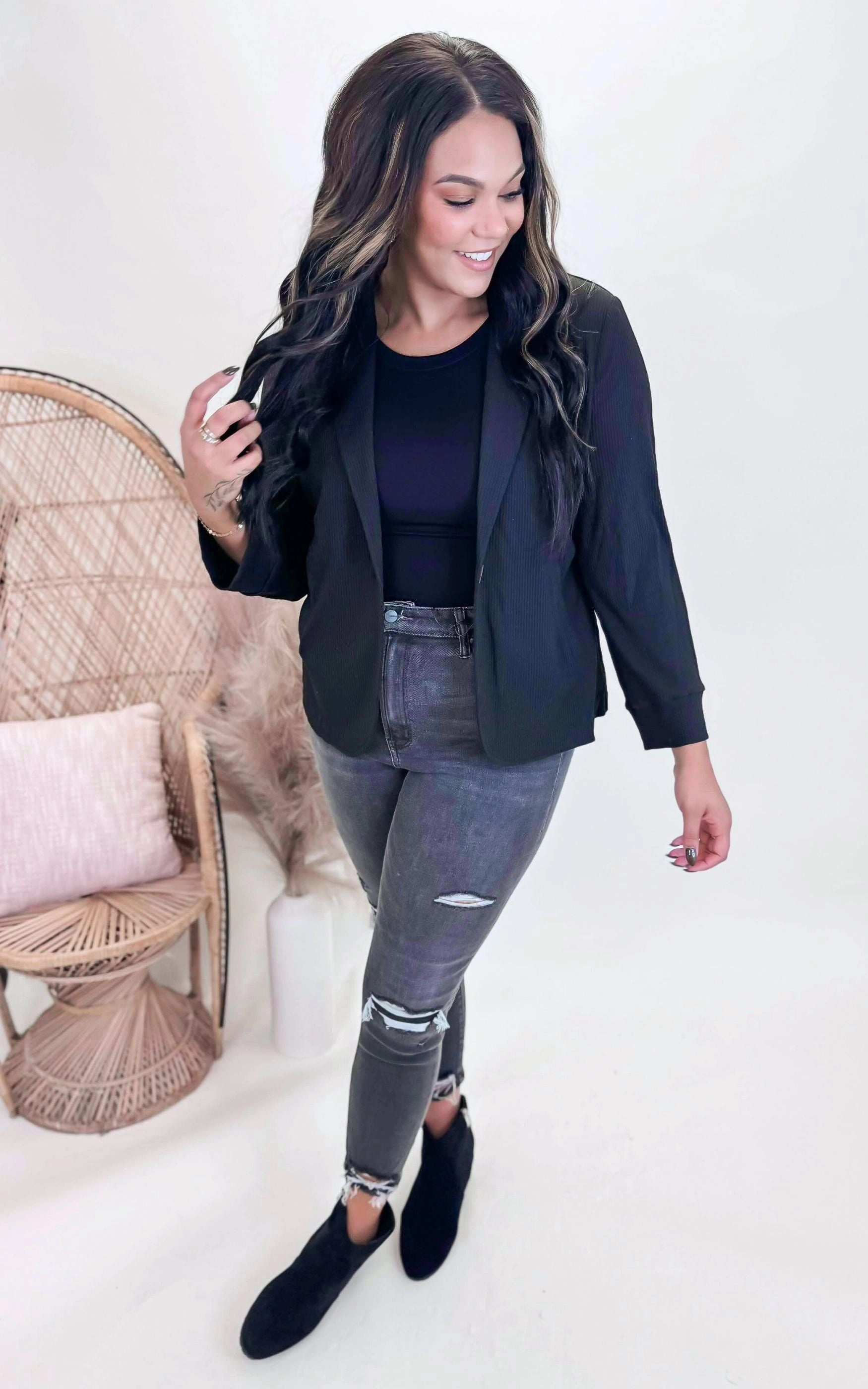 Placket Sleeve Knit Blazer - Final Sale