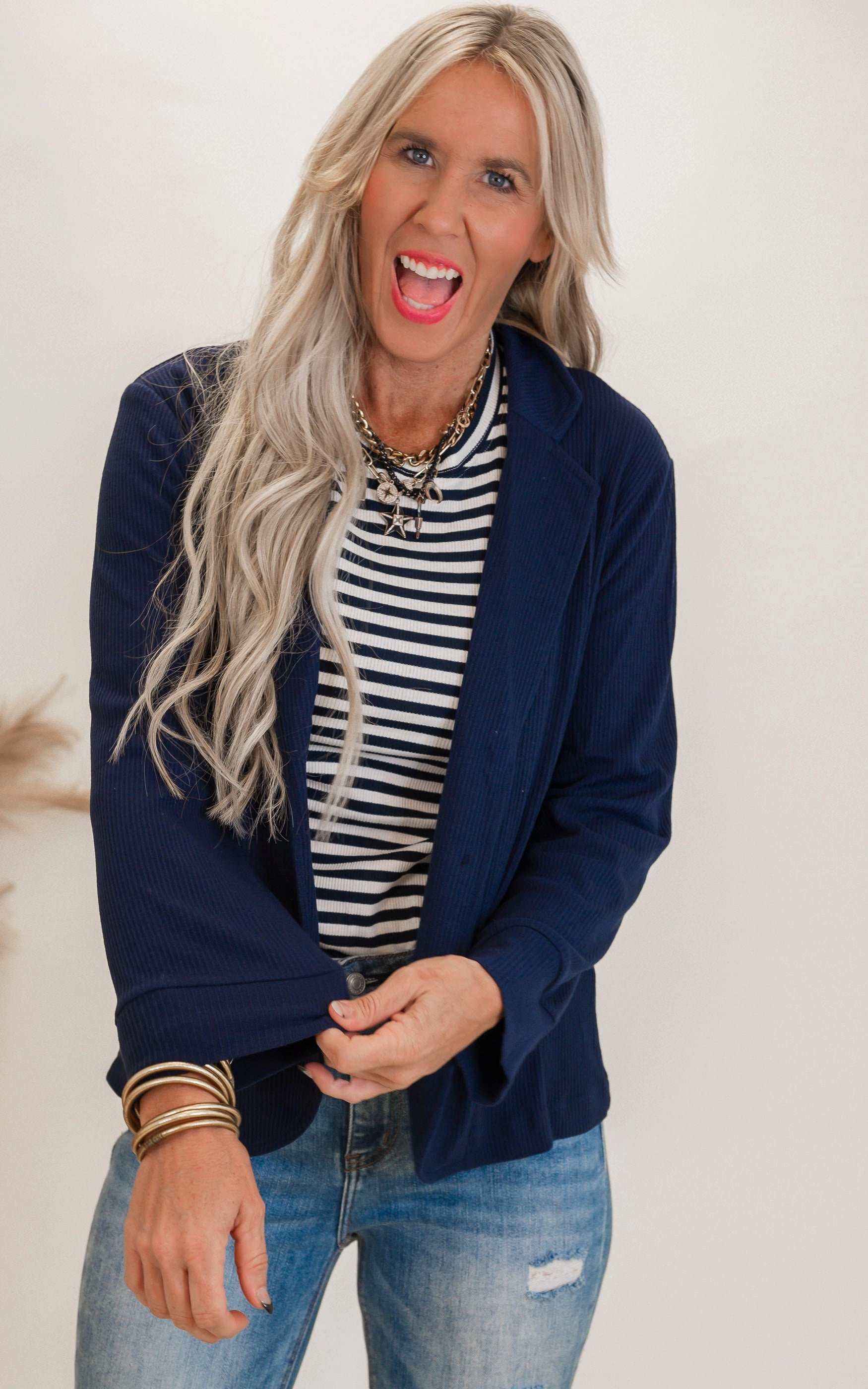 Placket Sleeve Knit Blazer - Final Sale