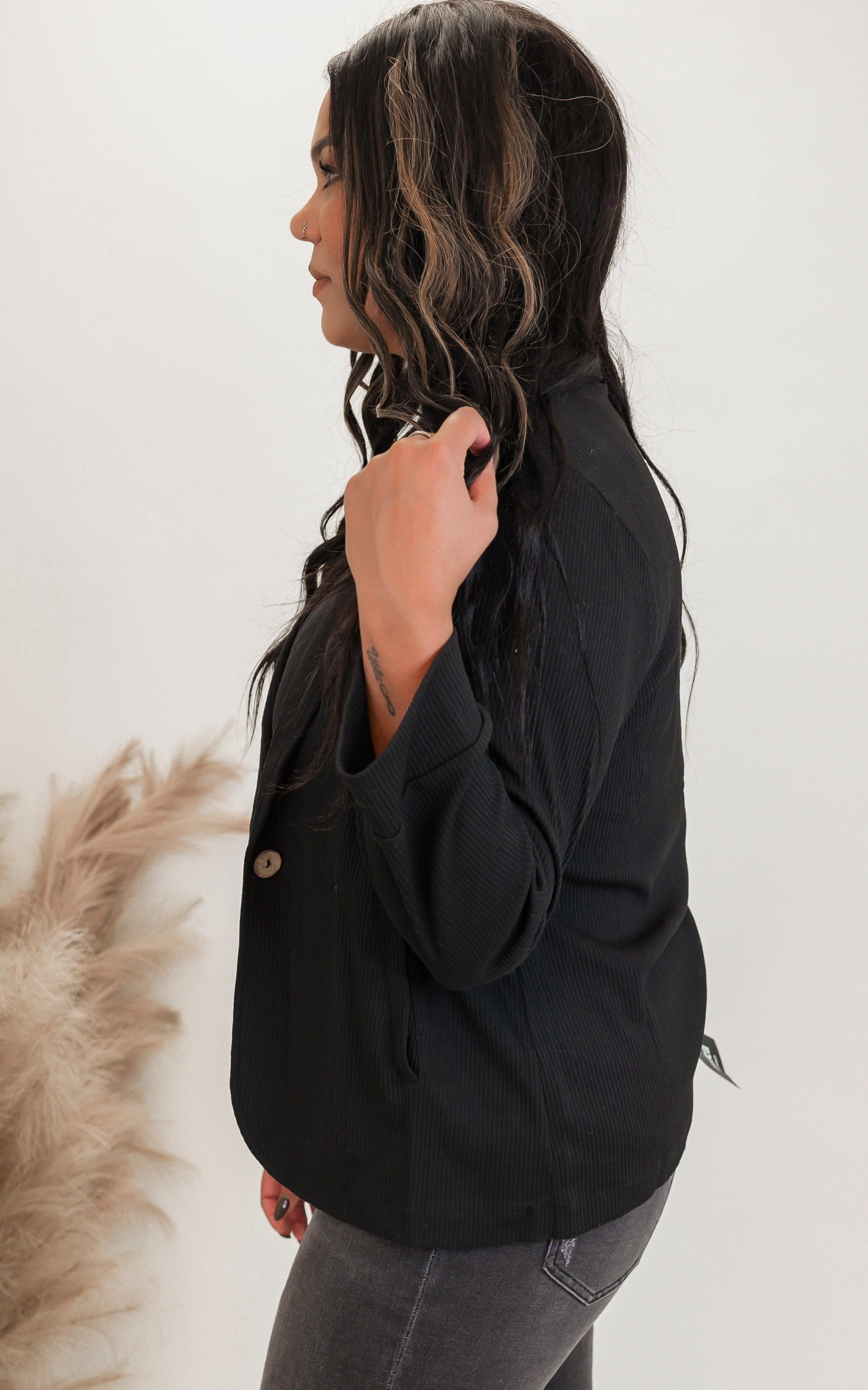 Placket Sleeve Knit Blazer - Final Sale
