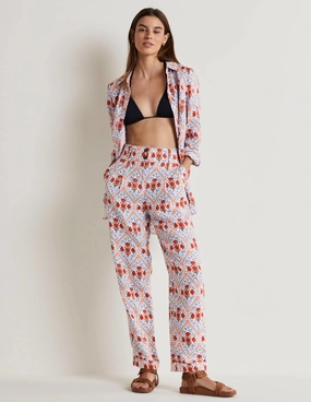 Pleated Turn Up Linen Pants-Ivory, Poppy Bloom