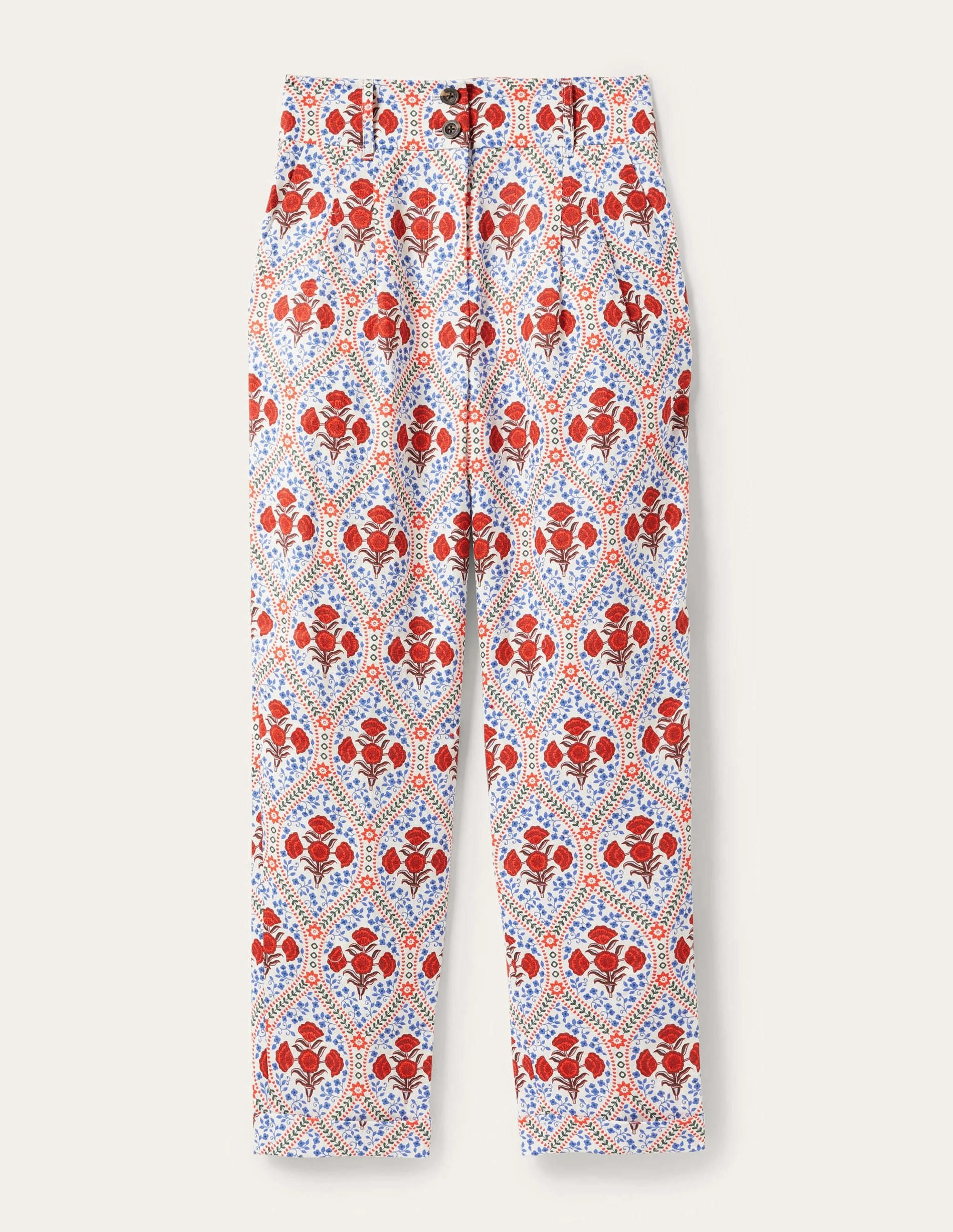 Pleated Turn Up Linen Pants-Ivory, Poppy Bloom