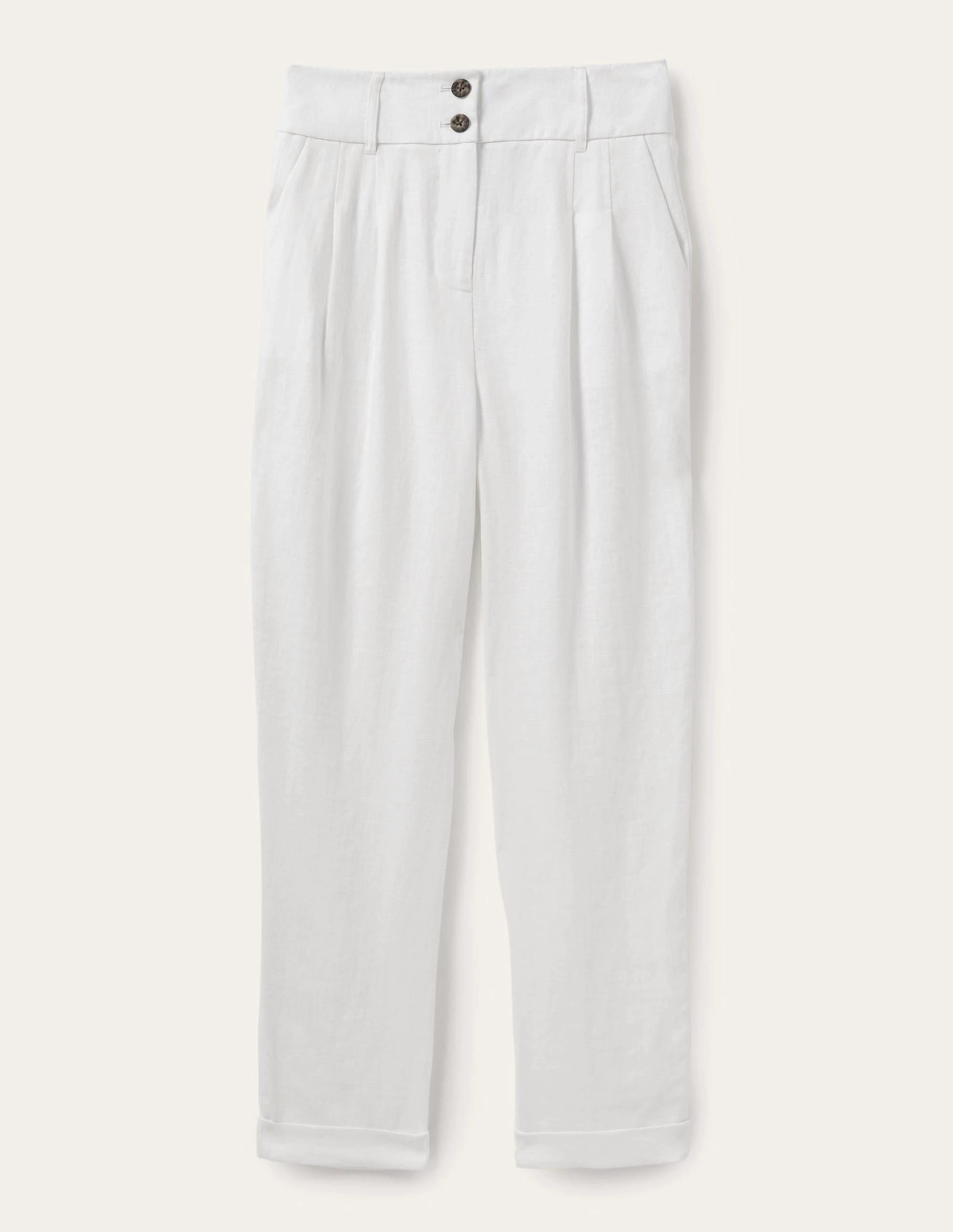 Pleated Turn Up Linen Pants-White