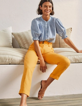 Pleated Turn Up Linen Pants-Zinnia Yellow