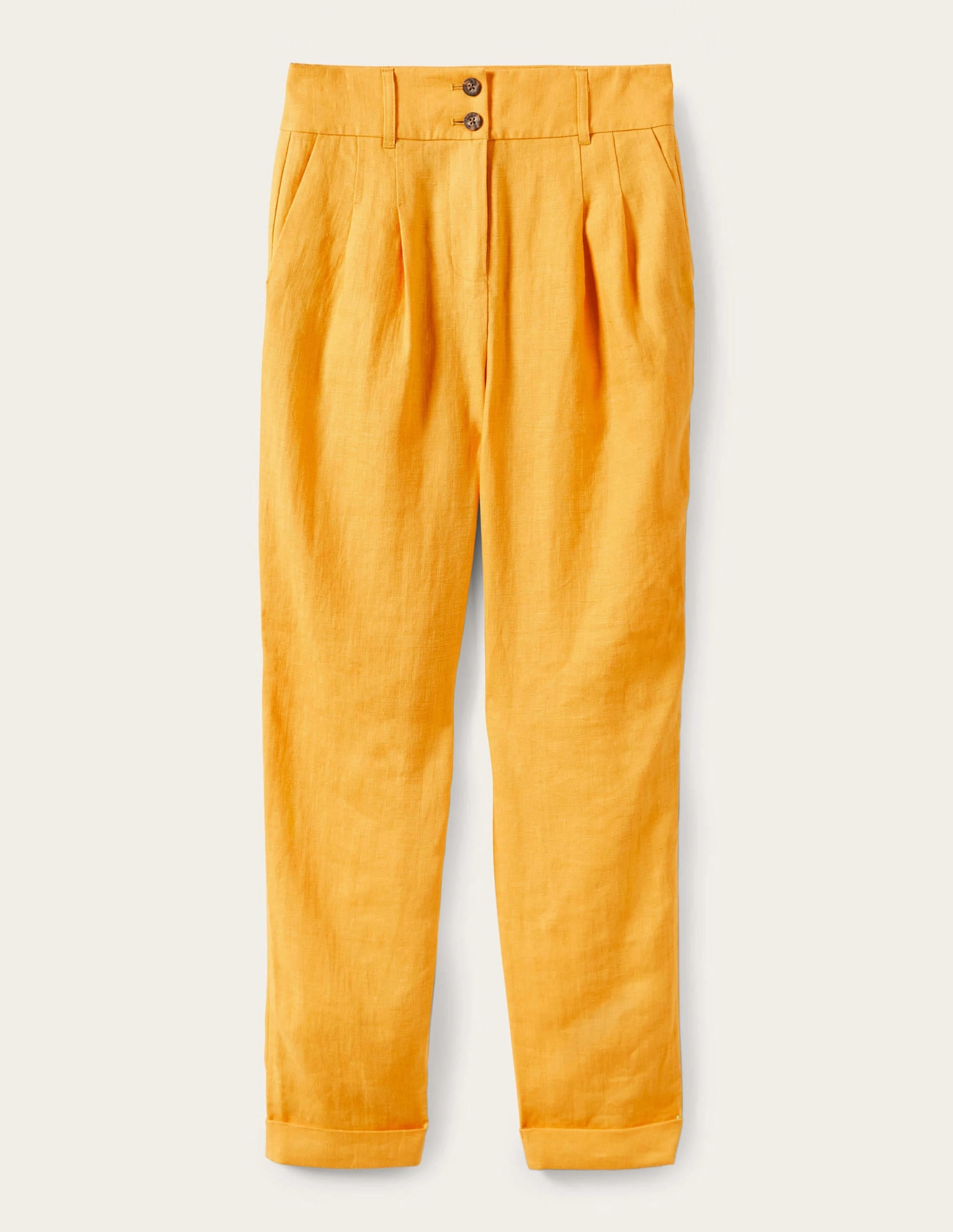 Pleated Turn Up Linen Pants-Zinnia Yellow