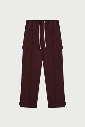 PLEATED WIDE LEG TROUSER - BURGUNDY