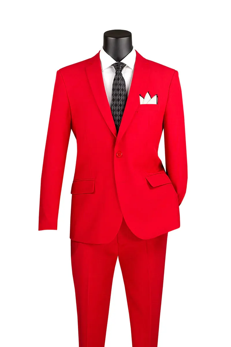 Poshique Collection: Red 2 Piece Solid Color Single Breasted Slim Fit