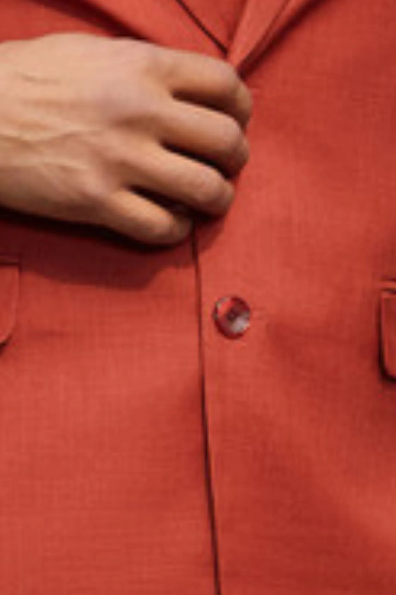 PoshPerry Collection: Men's 3 Piece Solid Textured Hybrid Fit Suit In Rust