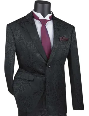 PoshPunto Collection: Black 2 Piece Tone on Tone Paisley Print Single Breasted Slim Fit Suit