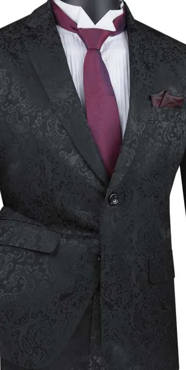 PoshPunto Collection: Black 2 Piece Tone on Tone Paisley Print Single Breasted Slim Fit Suit