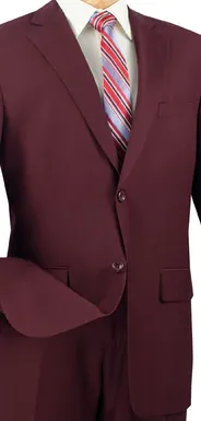 Prestigio Collection: Burgundy 2 Piece Solid Color Single Breasted Regular Fit Suit