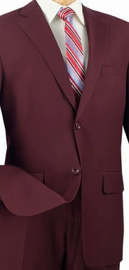 Prestigio Collection: Burgundy 2 Piece Solid Color Single Breasted Regular Fit Suit