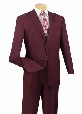 Prestigio Collection: Burgundy 2 Piece Solid Color Single Breasted Regular Fit Suit