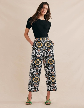 Printed Crop Pants-Black, Opulent Pome