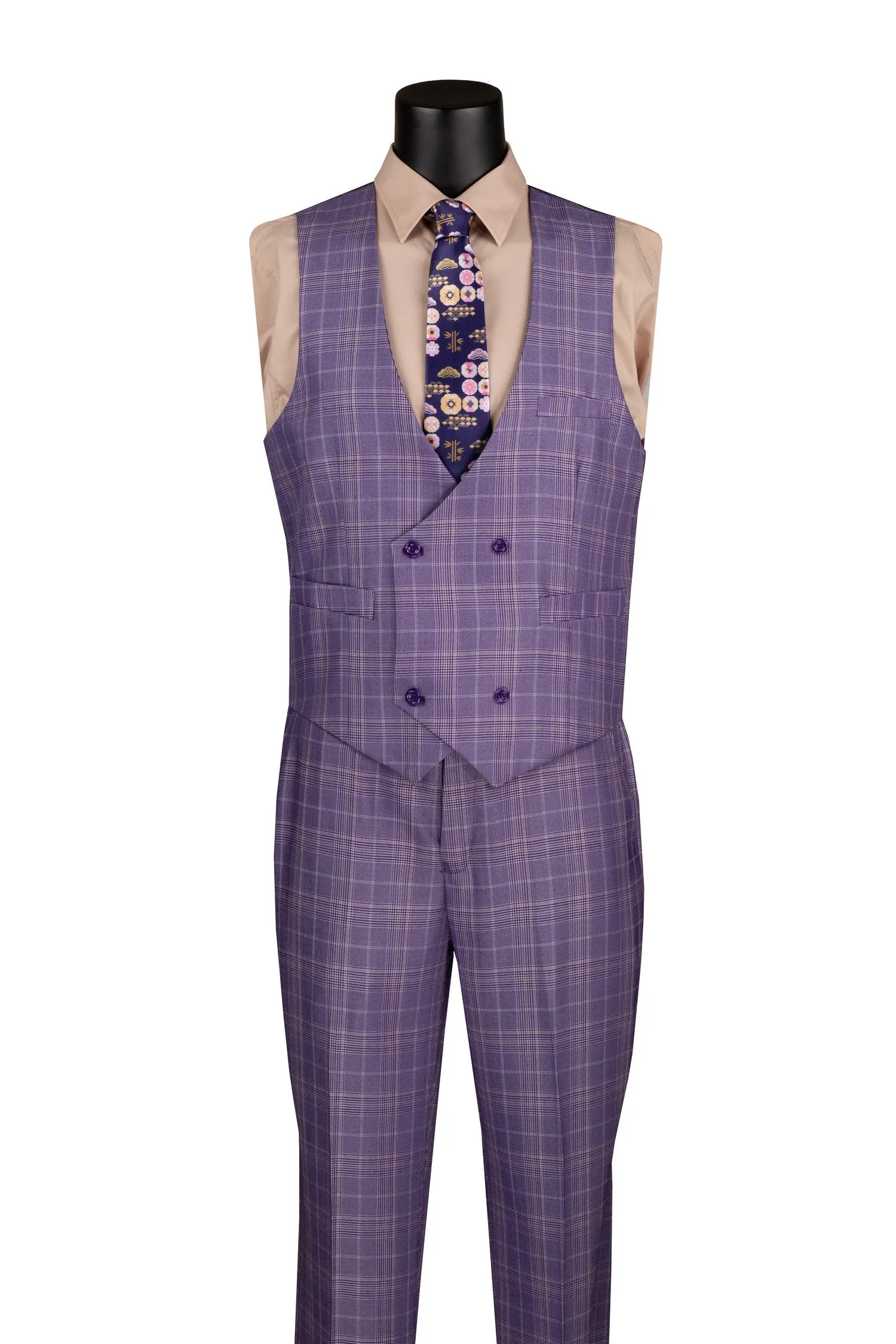 Procyon Collection: Light Purple Glen Plaid Single-Breasted Classic Fit 3-Piece Suit