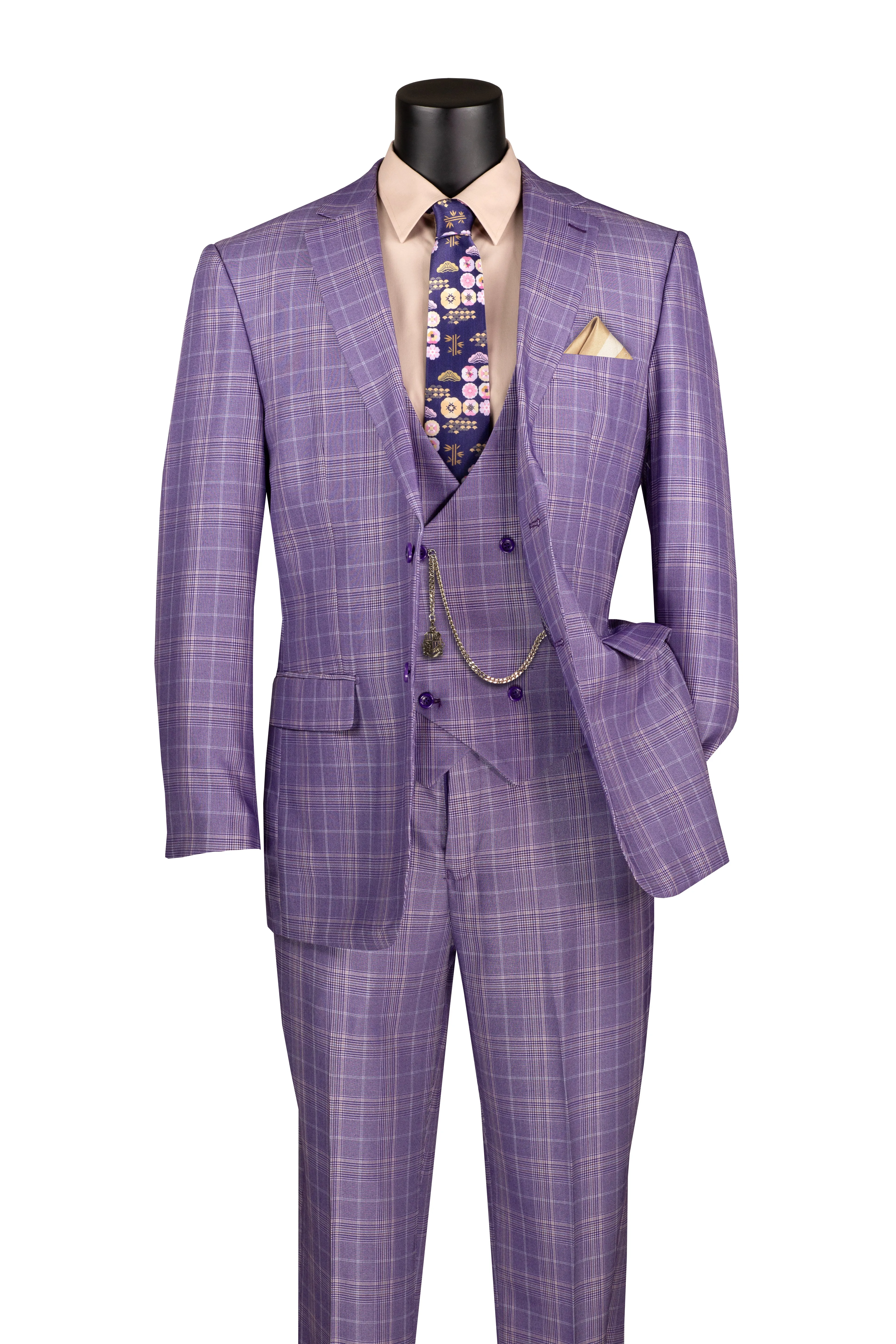 Procyon Collection: Light Purple Glen Plaid Single-Breasted Classic Fit 3-Piece Suit
