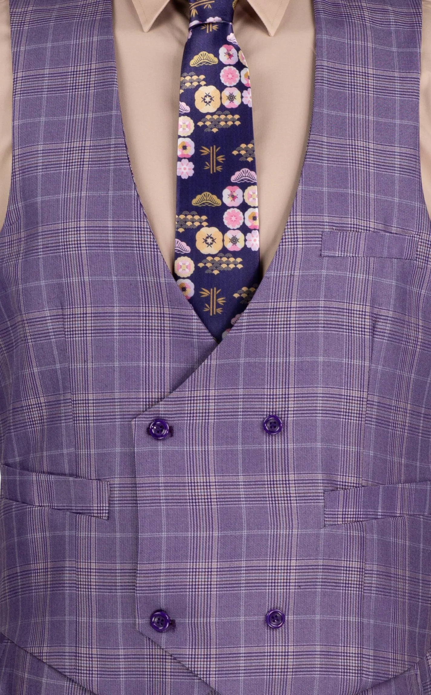 Procyon Collection: Light Purple Glen Plaid Single-Breasted Classic Fit 3-Piece Suit