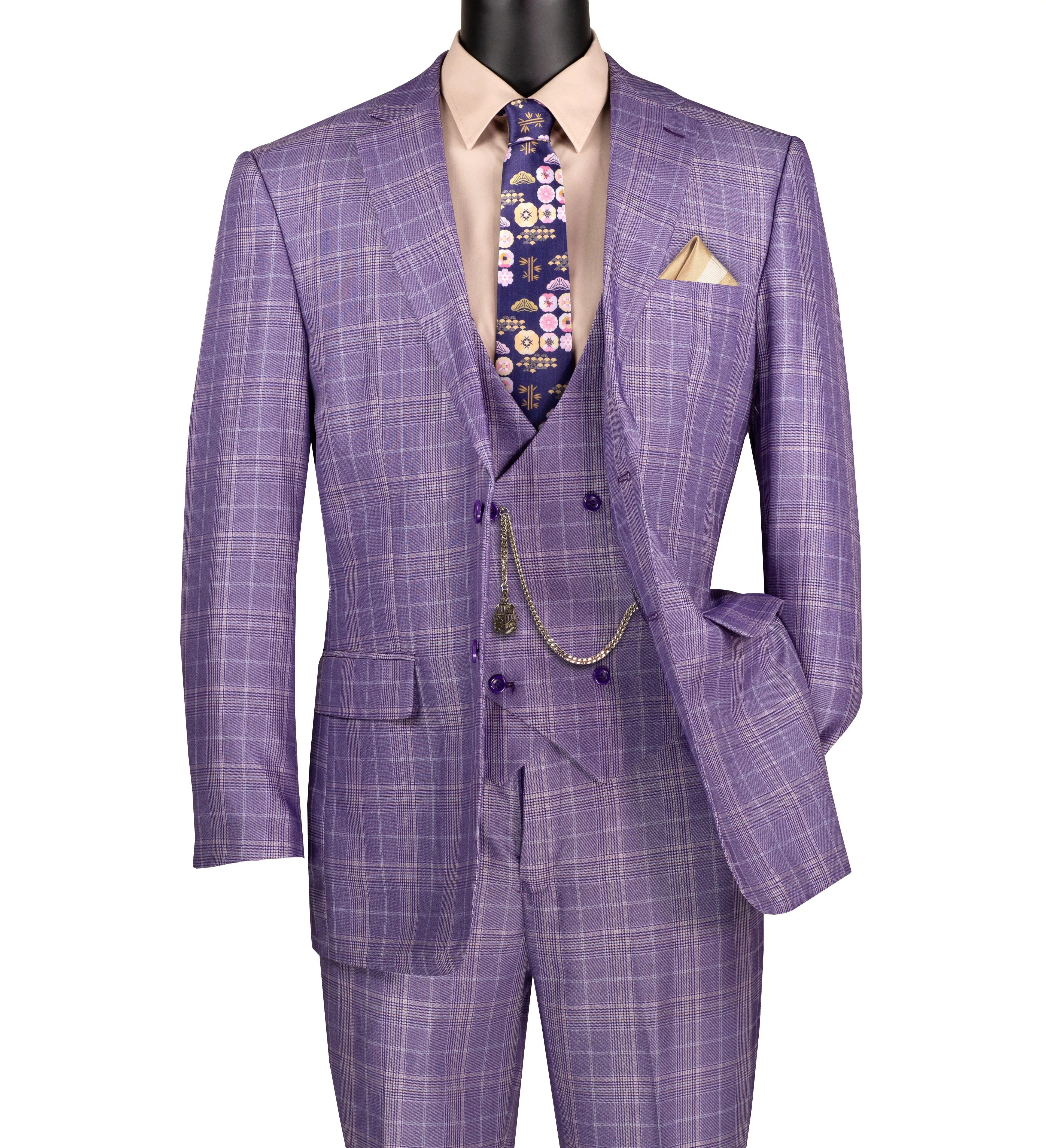 Procyon Collection: Light Purple Glen Plaid Single-Breasted Classic Fit 3-Piece Suit