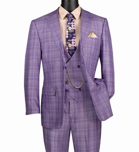 Procyon Collection: Light Purple Glen Plaid Single-Breasted Classic Fit 3-Piece Suit