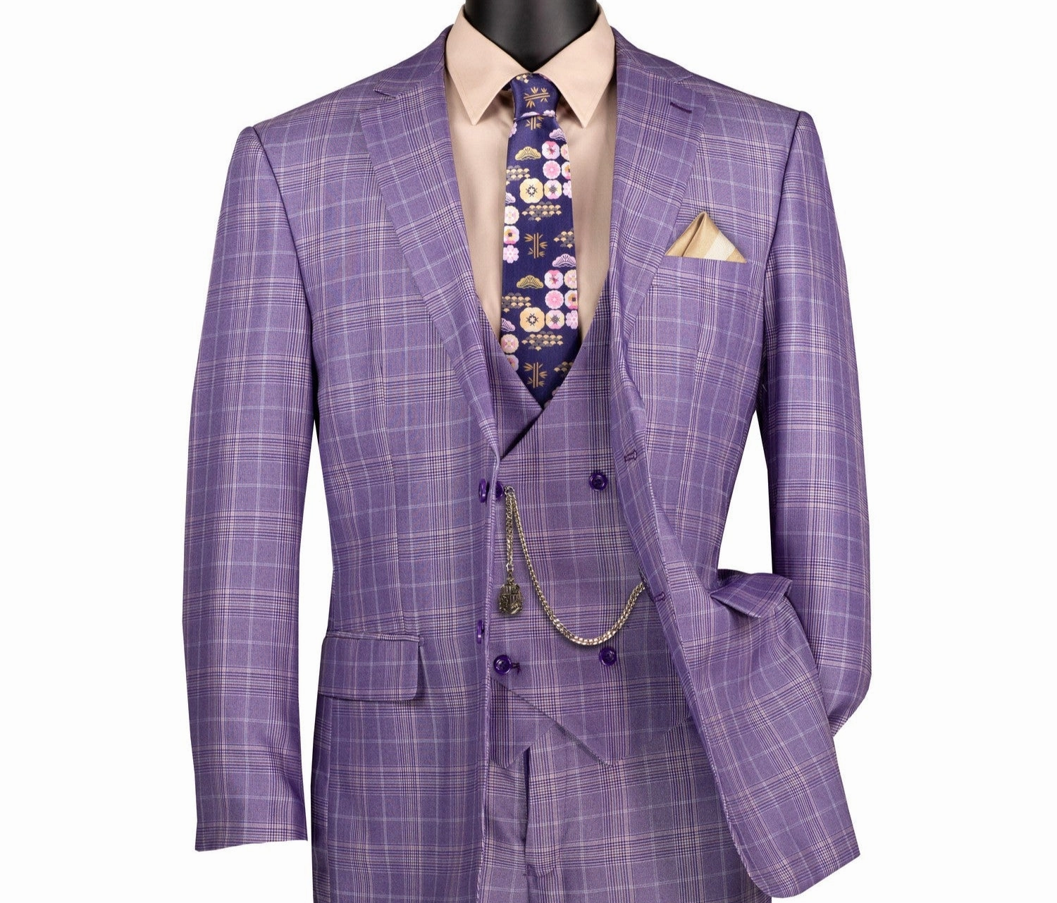 Procyon Collection: Light Purple Glen Plaid Single-Breasted Classic Fit 3-Piece Suit
